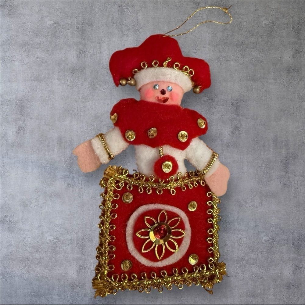 Vintage Felt and Sequin “Jack in the Box” Handmade Ornament - Picture 1 of 2
